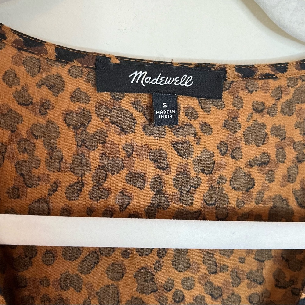 Madewell Flutter Sleeve Painted Leopard Print Mini Wrap Dress Brown Black - Picture 6 of 9